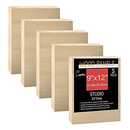 Cupohus 9'' x 12'' 5 Packs Unfinished Wood Canvas Panels for Painting - size: 9" x 12"