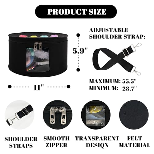 Chenille Letter Bow Mouse Ears Travel Case, Large Round Tote Storage Box - color: Black Chenille Letters