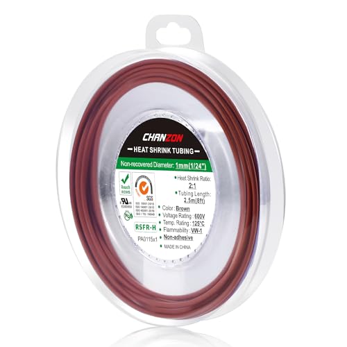 Chanzon 2:1 Ratio 1/24" (1mm) Heat Shrink Tubing 8Ft Roll Brown - color: Brown, size: 1mm (1/24") - 8FT