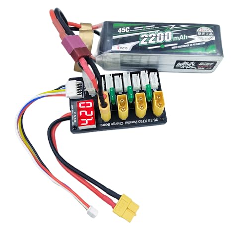 XT60 Parallel Charging Charger Board for 3S 4S LiPo Batteries, XT60 Plug to Banana Connector Cable,Voltage LED Display