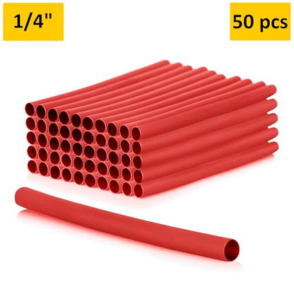 1/4" Red Heat Shrink Tubing, 50 pcs, 4" Long, High Voltage & Temperature Rating