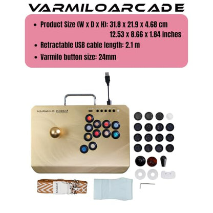 VARMILOARCADE Kassai Arcade Fight Stick Rapid Trigger Tournament Grade Controller for Fighting Games Two Versions Standard PC Only or Pro Compatible with PC PS4 PS5 Switch1 Switch2 (Golden Cosmos(Special Edition), Standard (PC))
