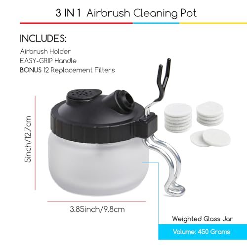MEEDEN Airbrush Gun Cleaner Kit: Heavy Glass Cleaning Pot with Holder