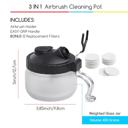 MEEDEN Airbrush Gun Cleaner Kit: Heavy Glass Cleaning Pot with Holder