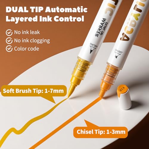 Brown Acrylic Paint Pens, Water Based 12 Colors Dual Tip - color: Brown Series