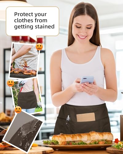 Argstar 2 Pack Server Apron with 4 Pockets, Waitress Waiter Waist WaterDrop Resistant Short Aprons - color: Grey