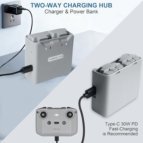 30W Dual Battery Charger for DJI Mini 4K/Mini 2 Series, Portable Two-Way Charging Hub, Equipped with a USB-A Output Port