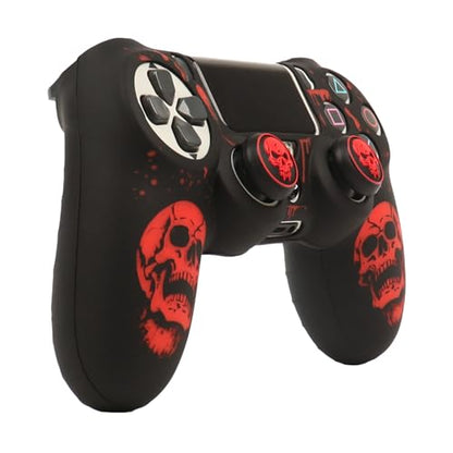 RALAN Skull HeadDesign Controller Skin Cover with 2 Thumb Grips Compatible with PS4/Playstation 4 Slim/Pro Controller - color: Skull Black Red