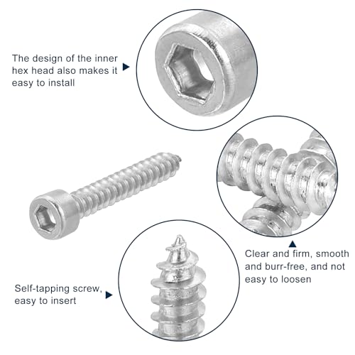 uxcell M6 Hex Socket Head Cap Self-Tapping Screw, 100Pcs M6x40mm 304 Stainless Steel, Hexagon Socket Head Tapping Screws, Hex Drive, Self Tapping Point - Silver - size: M6x40mm