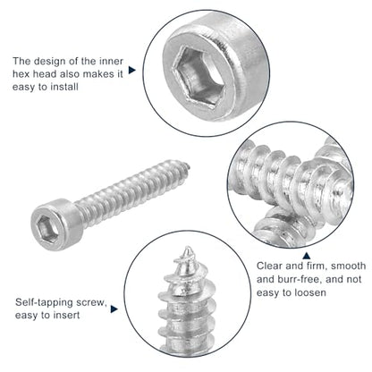 uxcell M6 Hex Socket Head Cap Self-Tapping Screw, 100Pcs M6x40mm 304 Stainless Steel, Hexagon Socket Head Tapping Screws, Hex Drive, Self Tapping Point - Silver - size: M6x40mm
