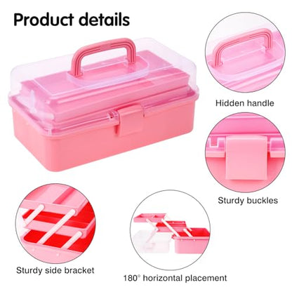 Hair Accessories Box,3-Layer Craft Tackle Art Tool Organizer Pink - color: Pink