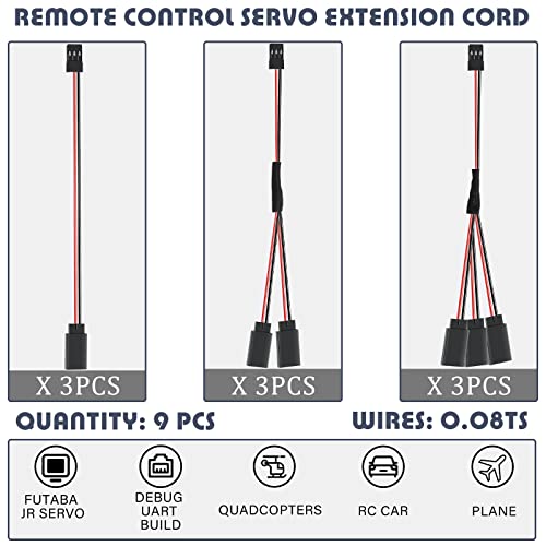 Eccliy 9 Pcs Servo Cable Set 3 Pin Rc, Compatible with Jst Jr Futaba - style: Mixed Style