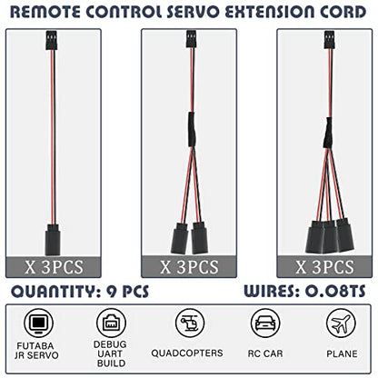 Eccliy 9 Pcs Servo Cable Set 3 Pin Rc, Compatible with Jst Jr Futaba - style: Mixed Style