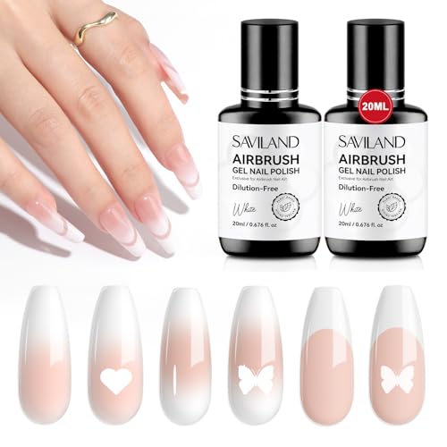 SAVILAND Dilution-Free Airbrush Gel Nail Polish White 2PCS 20ml - color: Z-White Pro