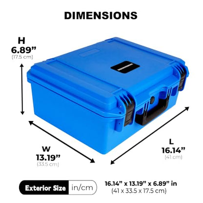 Waterproof Camera Hard Case, Shockproof & Dustproof with Custom Foam, Lockable Box for Drone, DSLR, Laptop, Tools 16.14"x13.19"x6.89" Blue