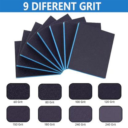 16 Pack 320 Grits Sanding Sponge Fine Sanding Block, Washable and Reusable Wet Dry Sandpaper Block Sandpaper Sponge for Wood Metal FurniturePaint and Drywall - color: Blue, size: 320 Grits-16PCS