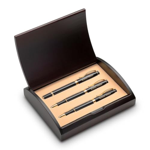 Executive Gift Shoppe | Personalized Laser Engraved Three Piece Pen & Pencil Gift Set with Cherry Wood Box