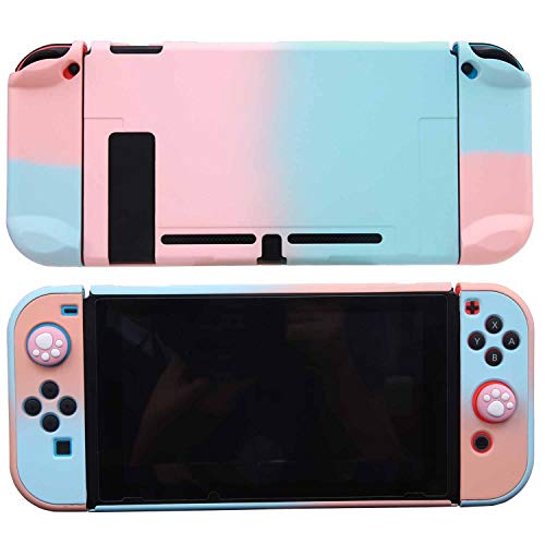 Dockable Case for Nintendo Switch - COMCOOL 3 in 1 Protective Cover Case for Nintendo Switch and Joy-Con Controller with Screen Protector and Thumb grips - Pink and Blue - color: Pink Blue