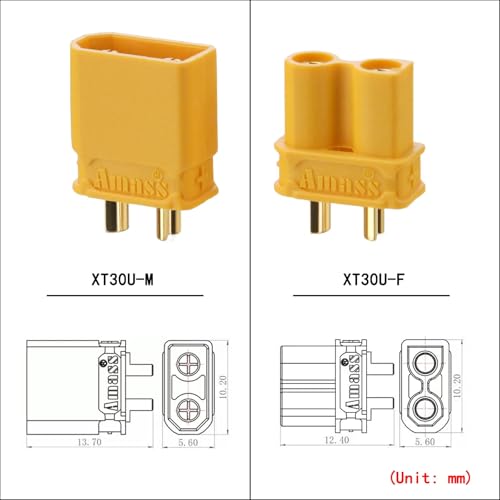 ELFCULB 10 Pairs Amass XT30U Male and Female Connectors for FPV Drones - color: 10 Pairs XT30U