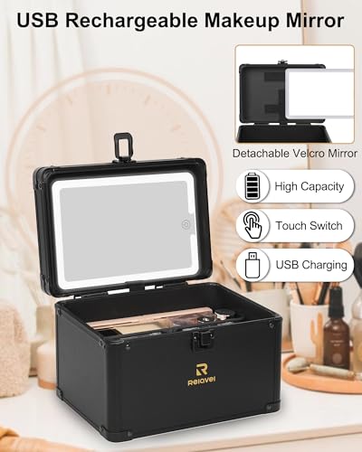 Relavel Travel Small Makeup Bag With LED Mirror in 3-Mode Light - color: 01-Black, size: 0-Smaller