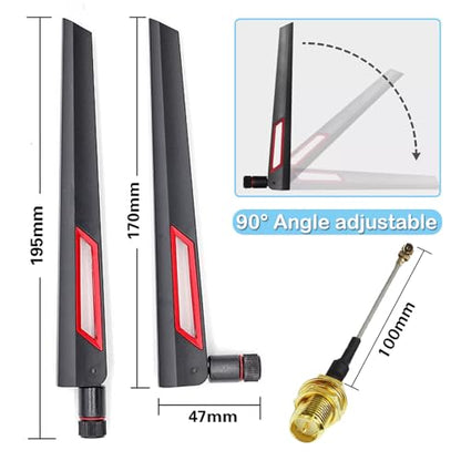WiFi Antenna Dual Band 2.4GHz 5.8GHz 10dBi RP-SMA Male Antenna 20cm+U.FL IPX IPEX to RP-SMA Female Cable RG1.13 for WiFi Router Wireless Adapter Network Card Security Camera(Pack of 4)