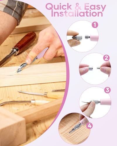 UCEC Pink 6-Blade Linocut Carving Kit for Stamp Making & Block Printing - color: 1pc Linoleum Knife(pink)