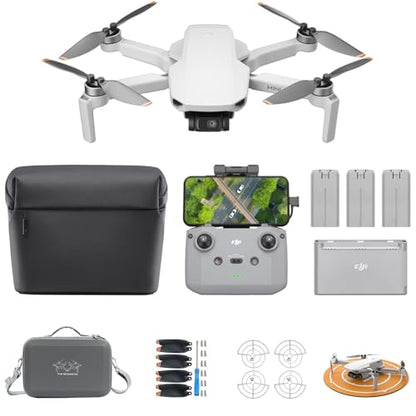 DJI Mini 4K Fly More Bundle, Drone with 4K UHD Camera for Adults, 3 Batterys, Drone Case, Propellers Compatible, Propeller Guard, landing pad