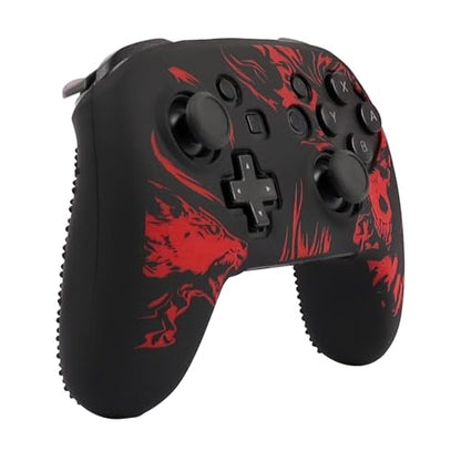 Wolf Controller Skin Cover for NS Switch Pro Controller, RALAN 1 controller skin+4 Customised Thumb Grips Caps Accessories - color: Wolf Black Red