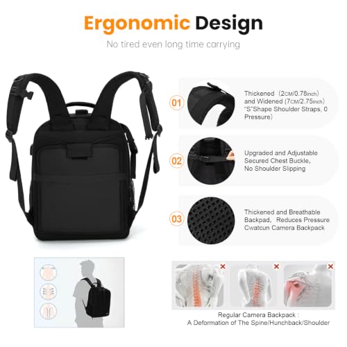 Cwatcun Camera Trolley Bag, Rolling DSLR Case with Removable Cart - color: Black, size: 5.0 Large
