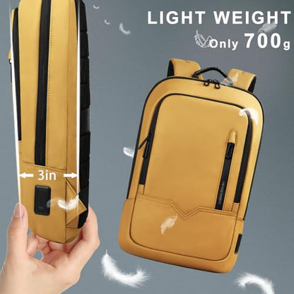hk Backpack for Men Business Slim Laptop Bag - color: Yellow, size: 15.6 Inch