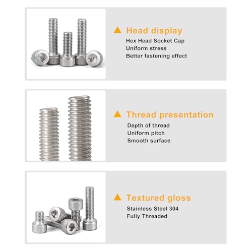 M3 x 20mm 30mm 40mm 50mm Hex Socket Head Cap Screws Bolts and Nuts, Stainless Steel 304, Bright Finish, Metric Allen Drive, Fully Thread, Assortment Kit 160PCS - size: Socket M3x20-50mm+Nuts