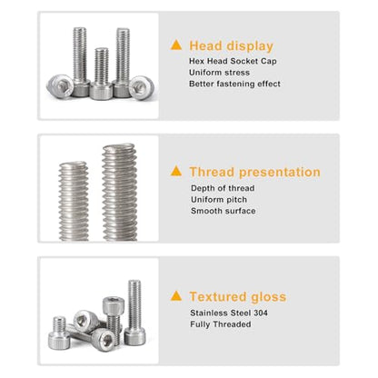 M3 x 20mm 30mm 40mm 50mm Hex Socket Head Cap Screws Bolts and Nuts, Stainless Steel 304, Bright Finish, Metric Allen Drive, Fully Thread, Assortment Kit 160PCS - size: Socket M3x20-50mm+Nuts