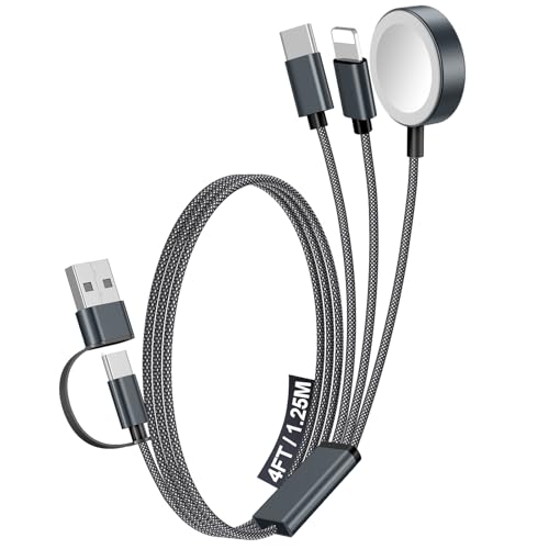 1Pack Travel Essentials for Apple Watch Charger,3-in-2 Multi Charging Cable - color: Black, size: 1Pack-4FT