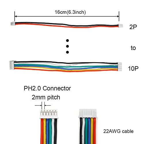 PH 2.0mm Connectors Sockets Cable Kit Compatible with JST-PH 2.0mm Pitch Connectors Wires Stemma