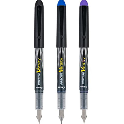 PILOT Precise Varsity Pre-Filled Fountain Pens, 1.0mm, Multicolor, 3-Pack - color: Black/Blue/Purple, size: 3 Count (Pack of 1)