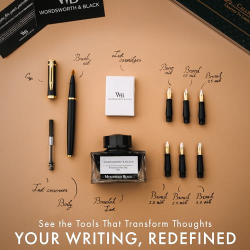 Wordsworth & Black Luxury Calligraphy Pen Set for Writing, 6 Nibs, Black - color: Black Gold