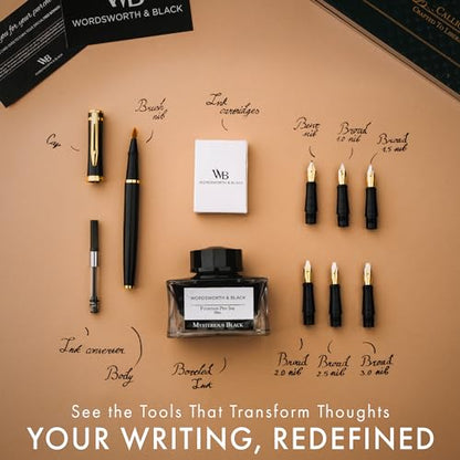 Wordsworth & Black Luxury Calligraphy Pen Set for Writing, 6 Nibs, Black - color: Black Gold