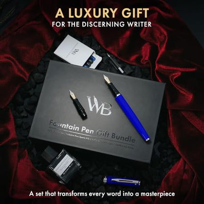 Wordsworth & Black Fountain Pen Gift Set, Medium & Extra Fine Nib, Blue - color: Blue Chrome