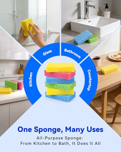Temede Cellulose Sponges, Heavy Duty Kitchen Sponges, Non-Scratch, 6 Pack - size: 6 Count (Pack of 1)