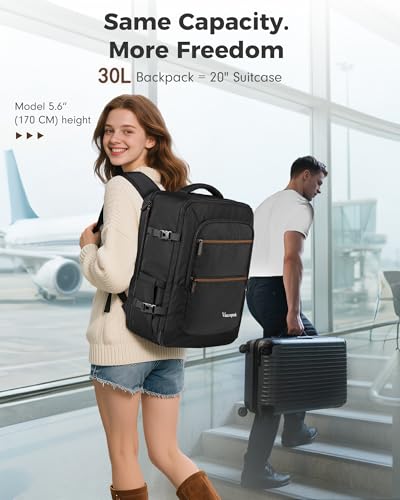 Vancropak 18x14x8 Personal Item Backpack,17.3 Inch Laptop Travel Backpack - color: Black Brown