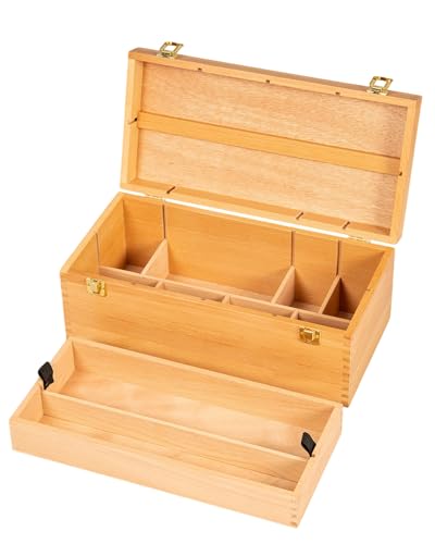 DJAR Large Art Supply Organizer Tool Box, Solid Beech Wood, Natural - color: Natural, size: Large