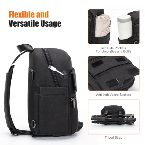 Cwatcun Large Camera Sling Bag, Crossbody Chest Bag with Tripod Holder - color: Black, size: Large