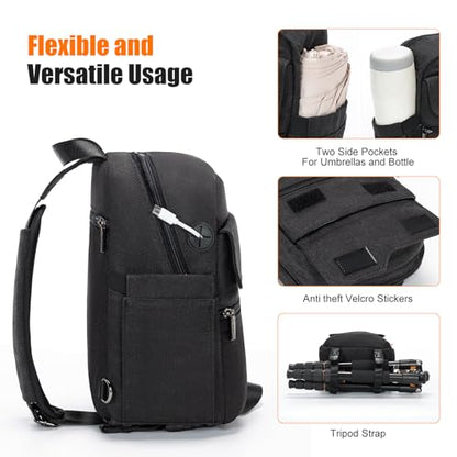 Cwatcun Large Camera Sling Bag, Crossbody Chest Bag with Tripod Holder - color: Black, size: Large