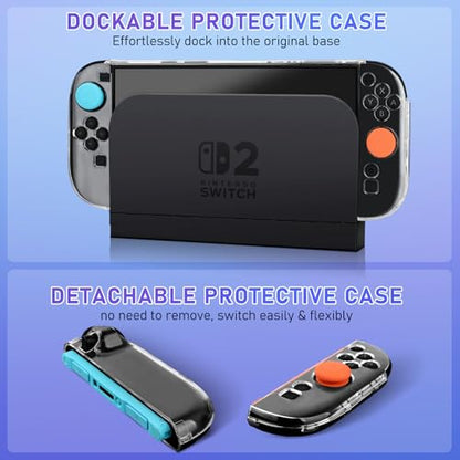 ARVOK Accessories Bundle for Nintendo Switch 2 case, Portable Carrying Case with Game Card Slots, Clear Hard Shell Protective Cover, 2 Screen Protectors & 4 Thumb Grips, Travel & Storage Kit