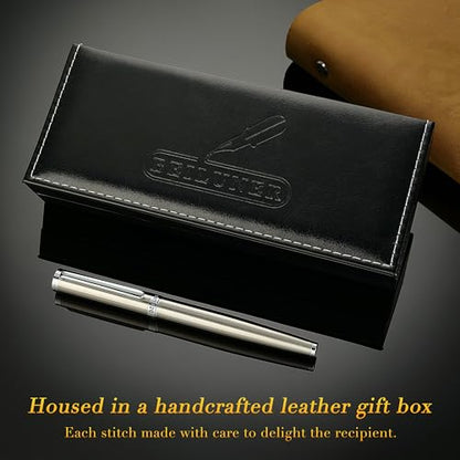 BEILUNER Luxury Fountain Pen Set,Solid 24K Gilded(Fine)-Charming Silver - color: Silver, style: Fine Nib