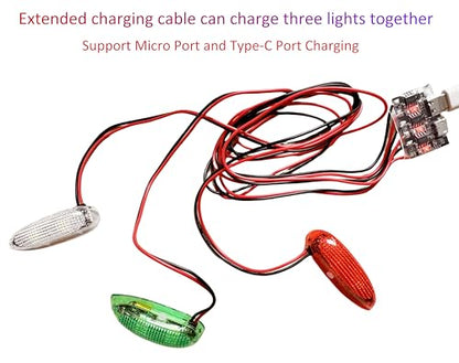 Viloga 3PCS/Set LED Light Kit for RC Plane Jet Airplane Aircraft Fix Wing Quadcopter, Rechargeable Red Green White LED Flashing Lights, Super Bright Little Light for Safe Dusk Flight