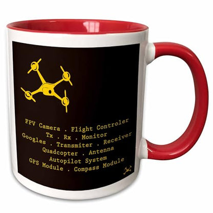 3dRose Black & Yellow Drone with DIY Accelerometer 15oz Two-Tone Red Mug - color: Red, size: 15 Ounces