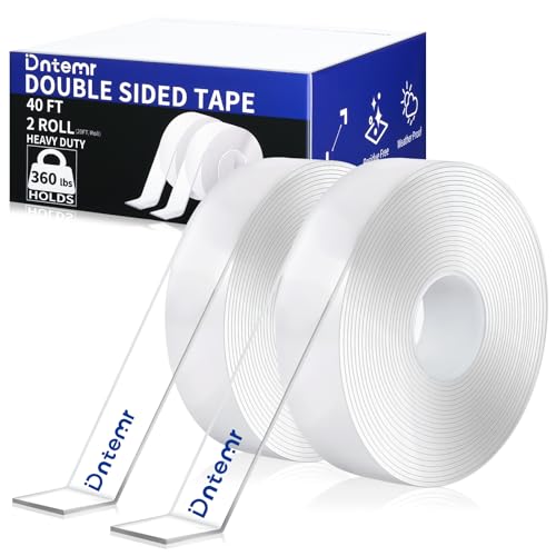 Double Sided Tape Heavy Duty 2 Rolls Nano Tape (Total 40 Feet) for Poster Carpet Picture Hanging Strip Rug Strong Adhesive Multipurpose Clear Mounting Two Stick Sided DIY Tape - size: 40FT