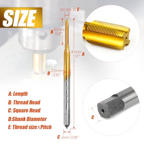2Pc M1.6 x 0.35 Thread Tap for Metal,M1.6x0.35 M2 HSS Thread Milling Tap - size: M1.6x0.35 - 2Pcs
