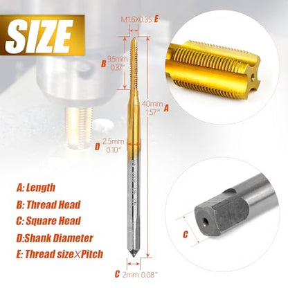 2Pc M1.6 x 0.35 Thread Tap for Metal,M1.6x0.35 M2 HSS Thread Milling Tap - size: M1.6x0.35 - 2Pcs